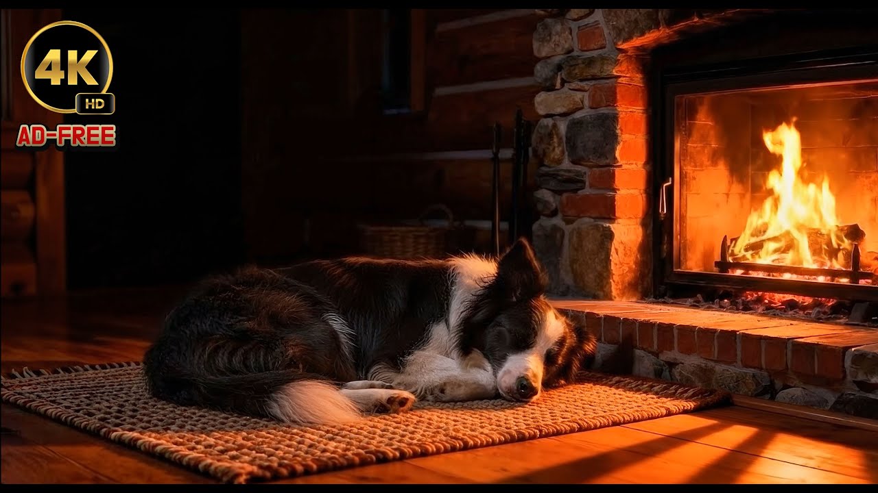 [4K] A Quiet Campfire, a Warm Moment with a Sleeping Border Collie | Relaxing Ambience for Sleep