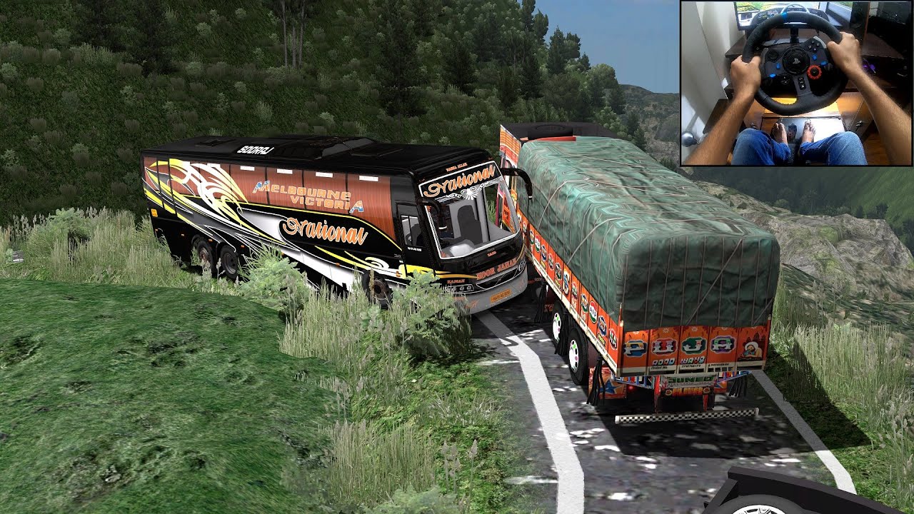 TATA heavy load lorry not giving way to Volvo bus in hairpin curve | Euro truck Simulator 2 Buses