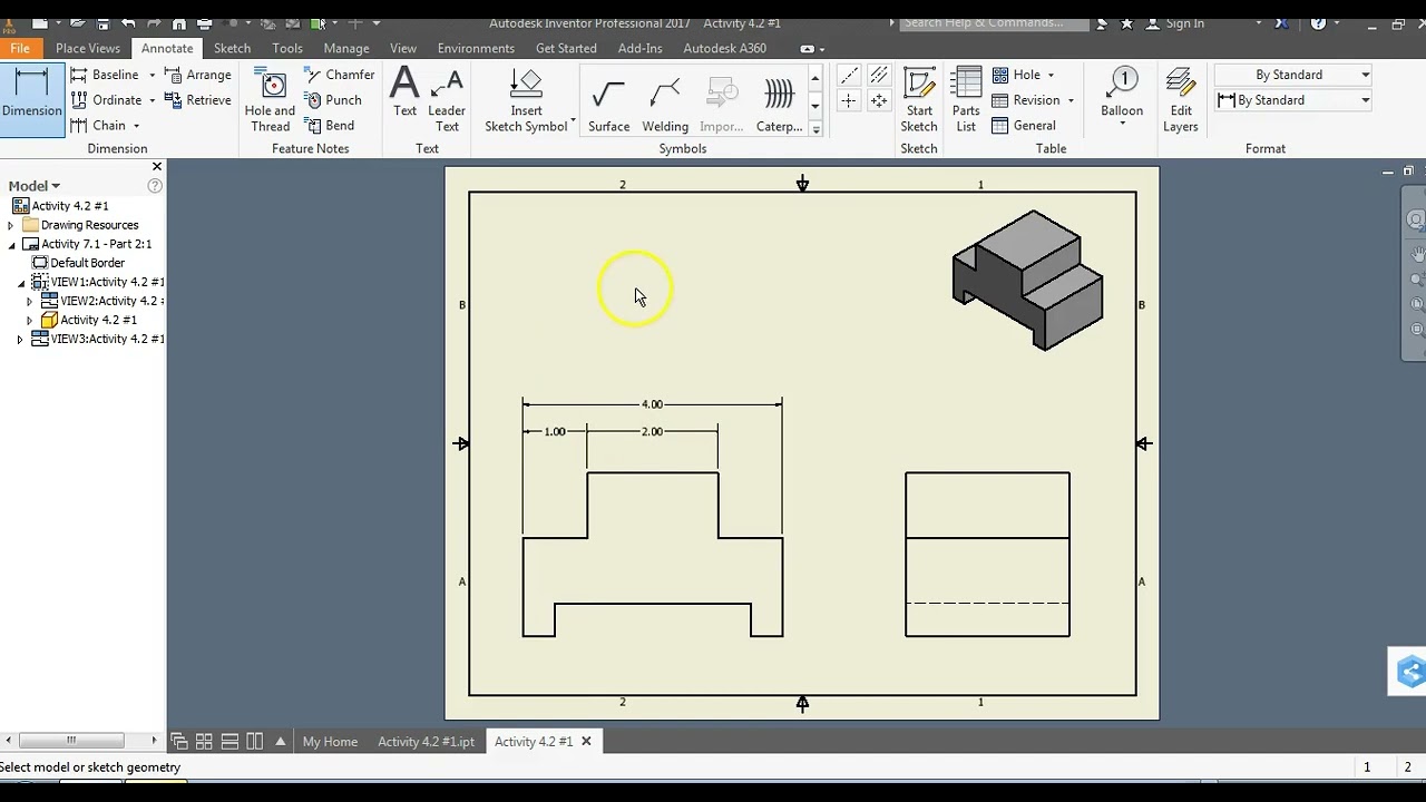 Autodesk Inventor Tutorial - Chain Dimensioning Of A Working Drawings