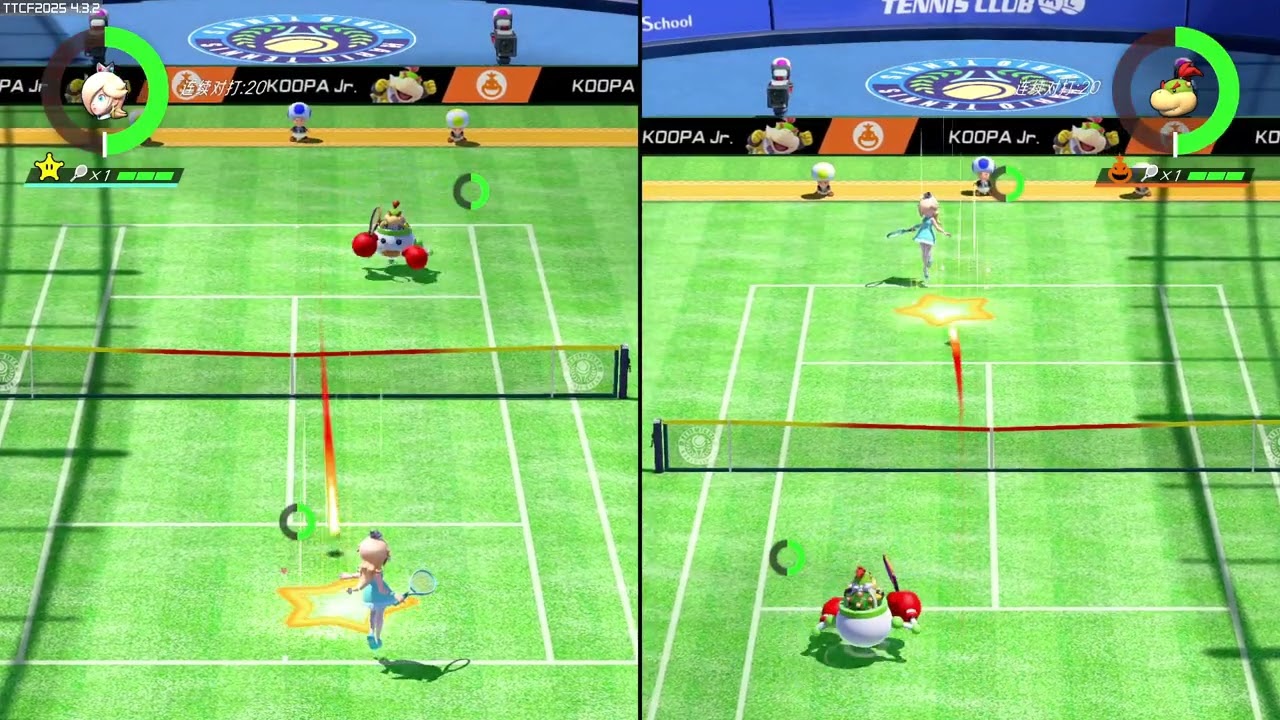 Mario Tennis Aces - Rosalina vs Bowser Jr in Marina Stadium Grass