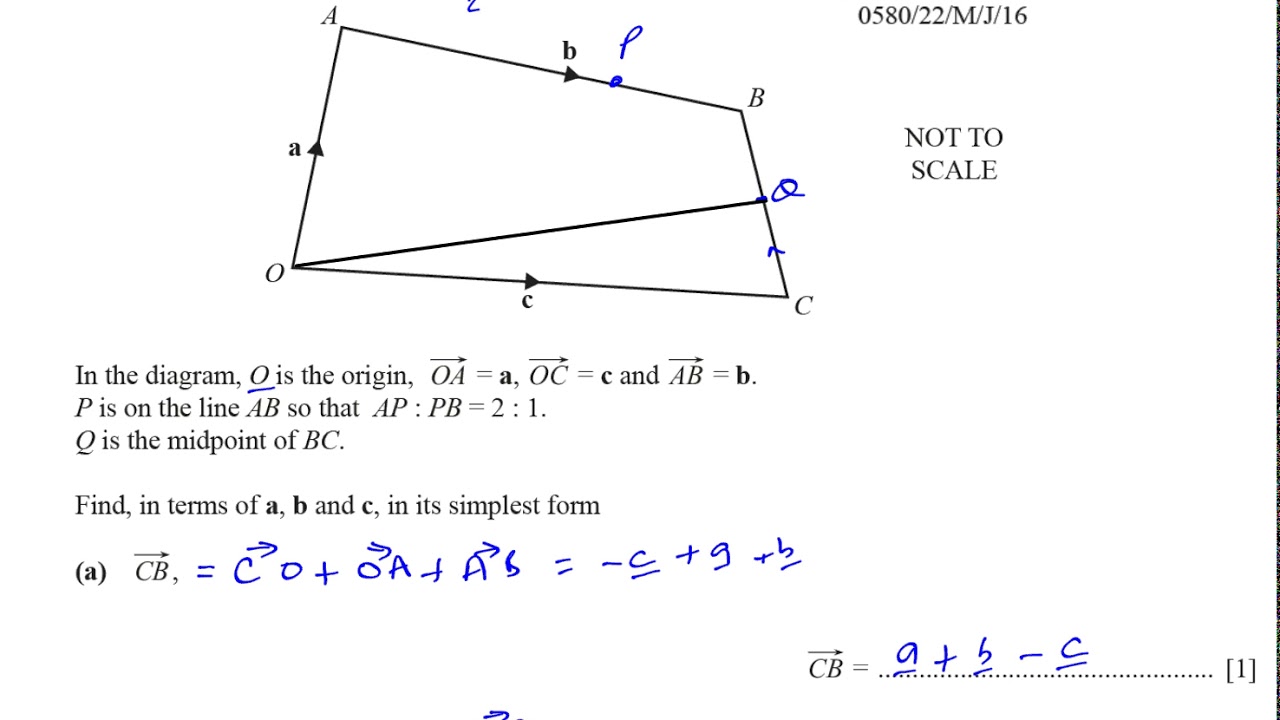 0580/02/M/J/16, (IGCSE), Paper 2,  Q24, Vector Geometry