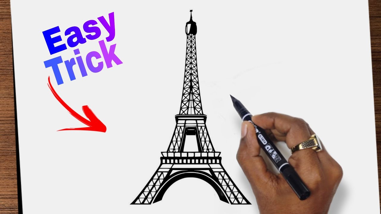 Drawing Eiffel tower easy / Drawing landmarks Eiffel tower / how to draw eiffel tower