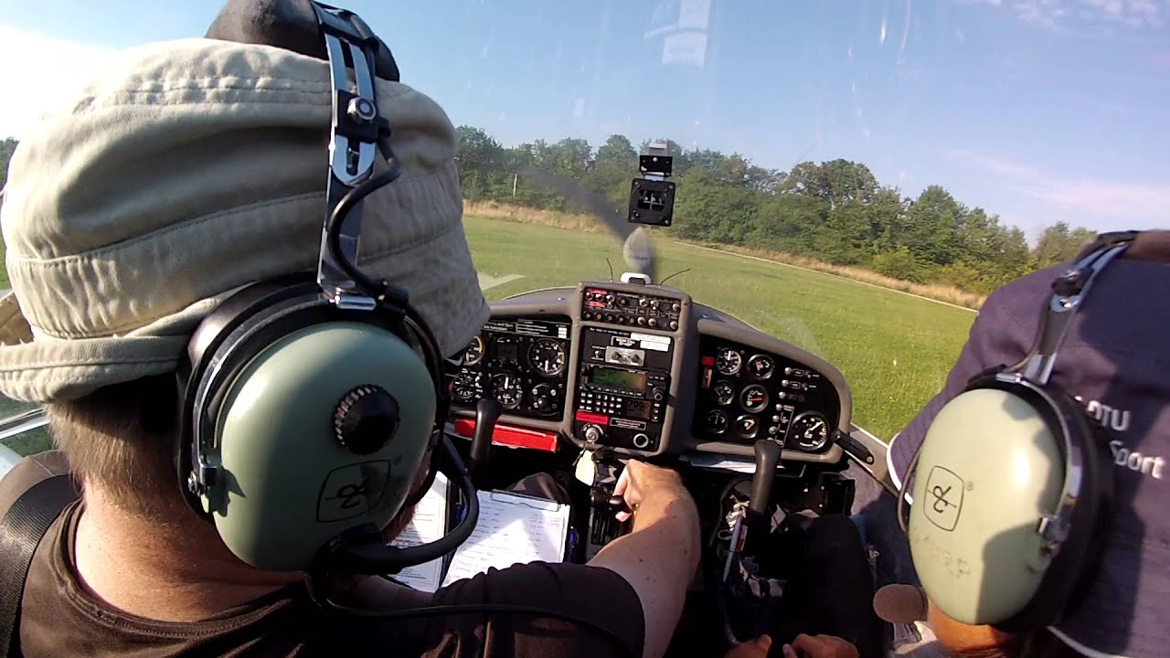 Cockpit check, engine run-up and take-off from Frederikssund North in OY-XZP