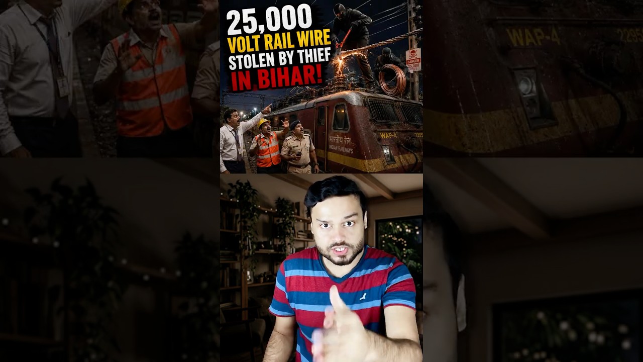 Railway SHOCKED! 25,000 Volt Wire STOLEN By Thief in BIHAR! Bihar is Crazy! #shorts