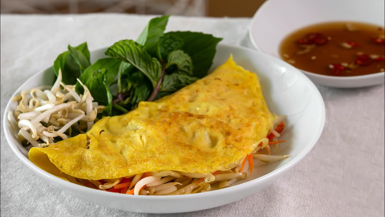 Vietnamesische Pfannkuchen mit Gemüsefüllung - Bánh Xèo Rezept Vegan