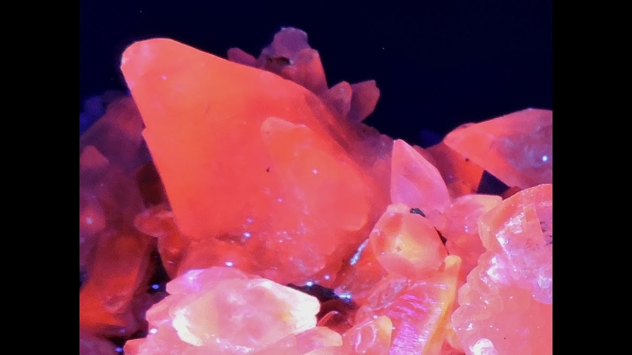 Orange fluorescent calcite with amethyst from Brazil &ndash; cabinet size
