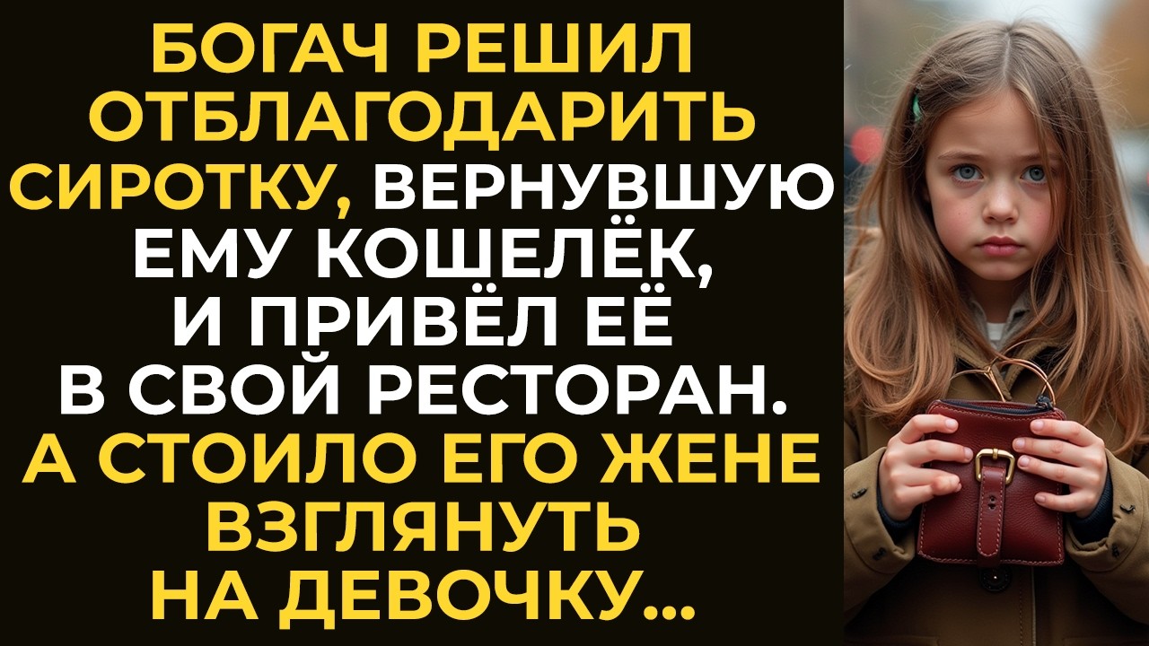 Богач решил отблагодарить сироту, вернувшую кошелёк, и привёл её в свой ресторан. А стоило его жене…