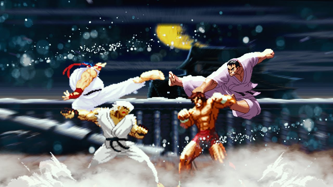 Riot Ken & Shin Ryu vs Katsumi Orochi & Baki Hanma. Street Fighter vs Baki the Grappler. Anime MUGEN