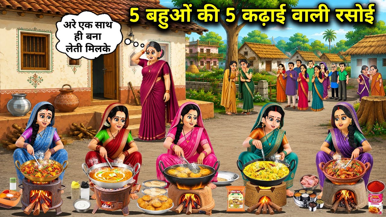 5 बहुओं की 5 कढ़ाई वाली रसोई || Cartoon Videos || 5 wok kitchens for 5 daughters-in-law