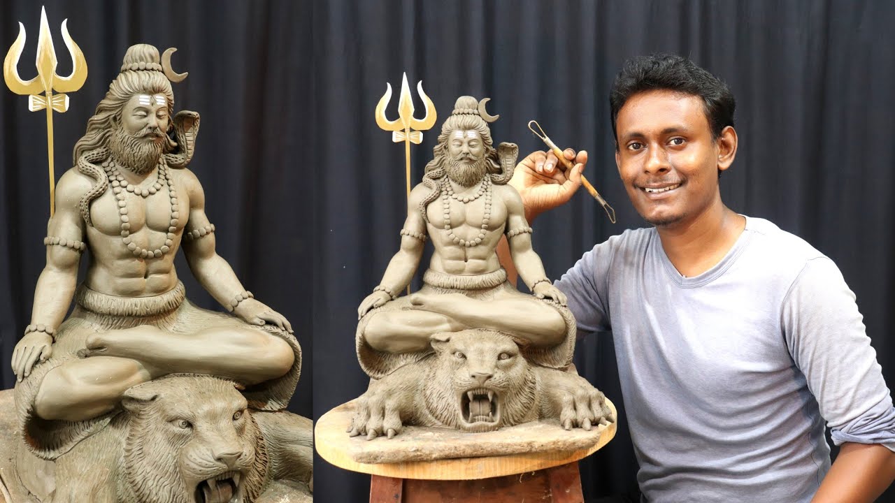 Making Lord Shiva murti on tiger with clay | shankar bhagwan ki murti banana | clay art
