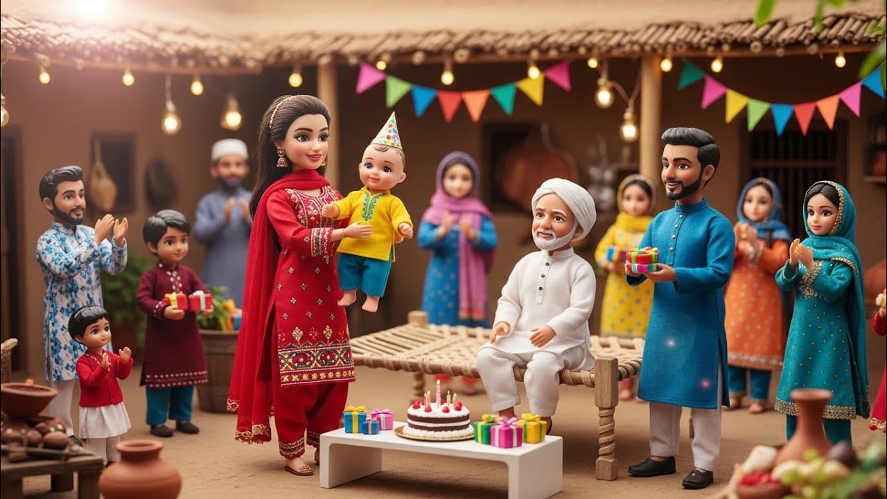 Miniature Village Birthday Party – Cute Family Celebration with Tiny Dolls!