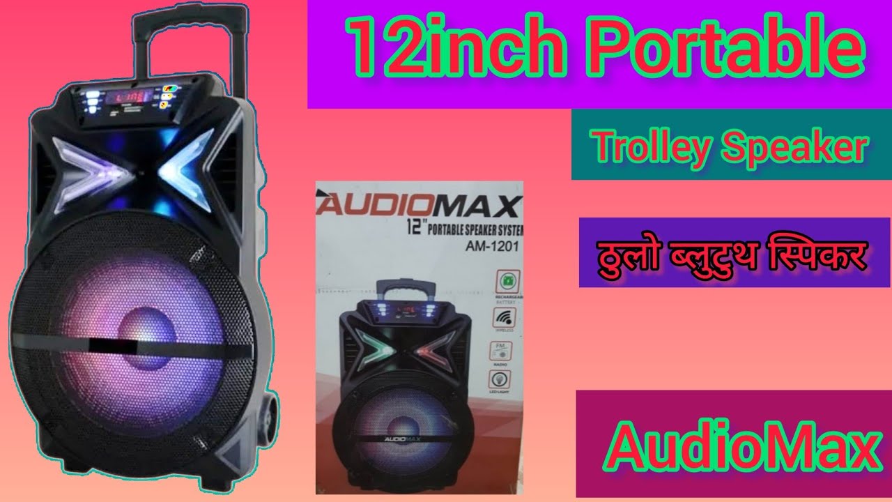 12inch AudioMax AM-1201 Trolley speaker Woffer HIFI System With 2 pieces Wireless Mic