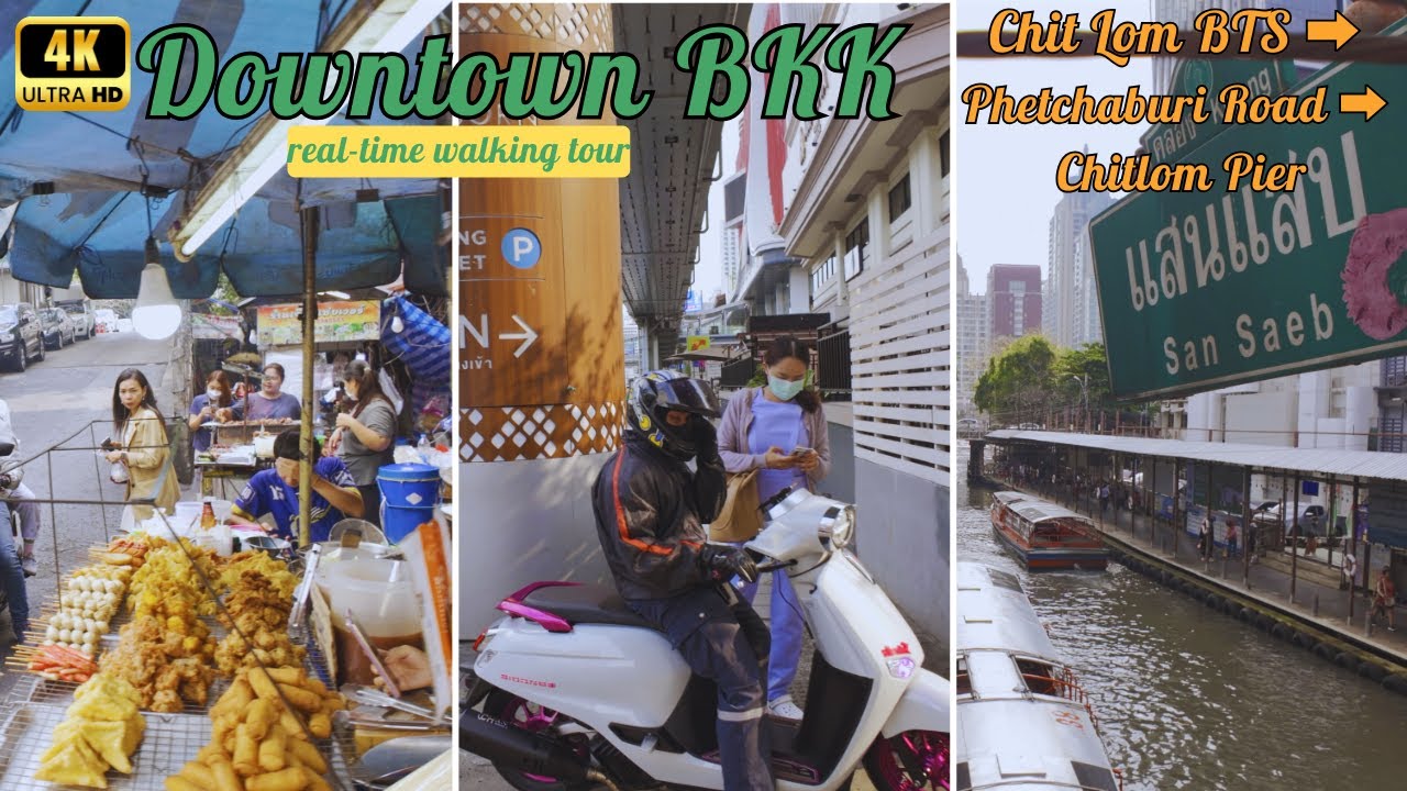 Chit Lom BTS ➡️ Phetchaburi Rd ➡️ Chitlom Pier | DOWNTOWN BANGKOK WALK tour 🇹🇭 [4K HDR]
