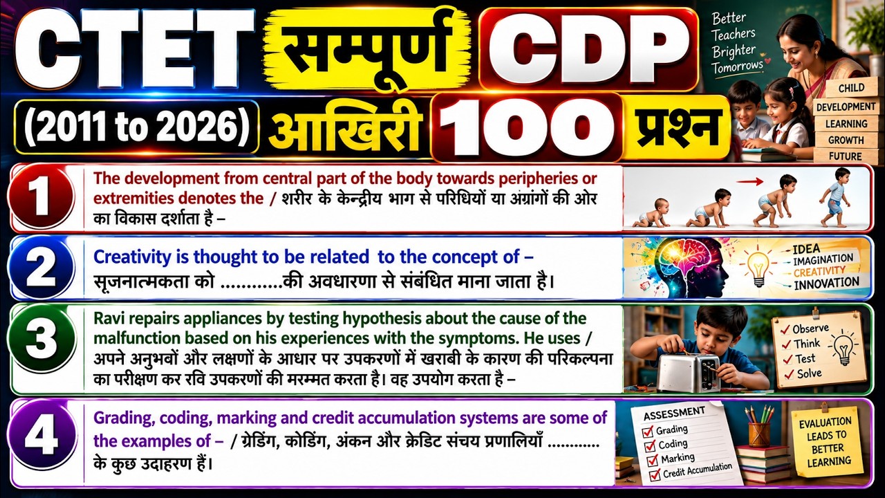 CTET CDP (2011 to 2026) आखिरी 100 प्रश्न l CTET Previous Years l By S.P. SIR