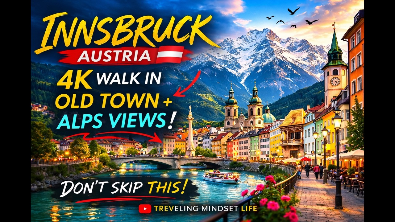 Innsbruck Austria  4k walking tour | old town + river + mountains