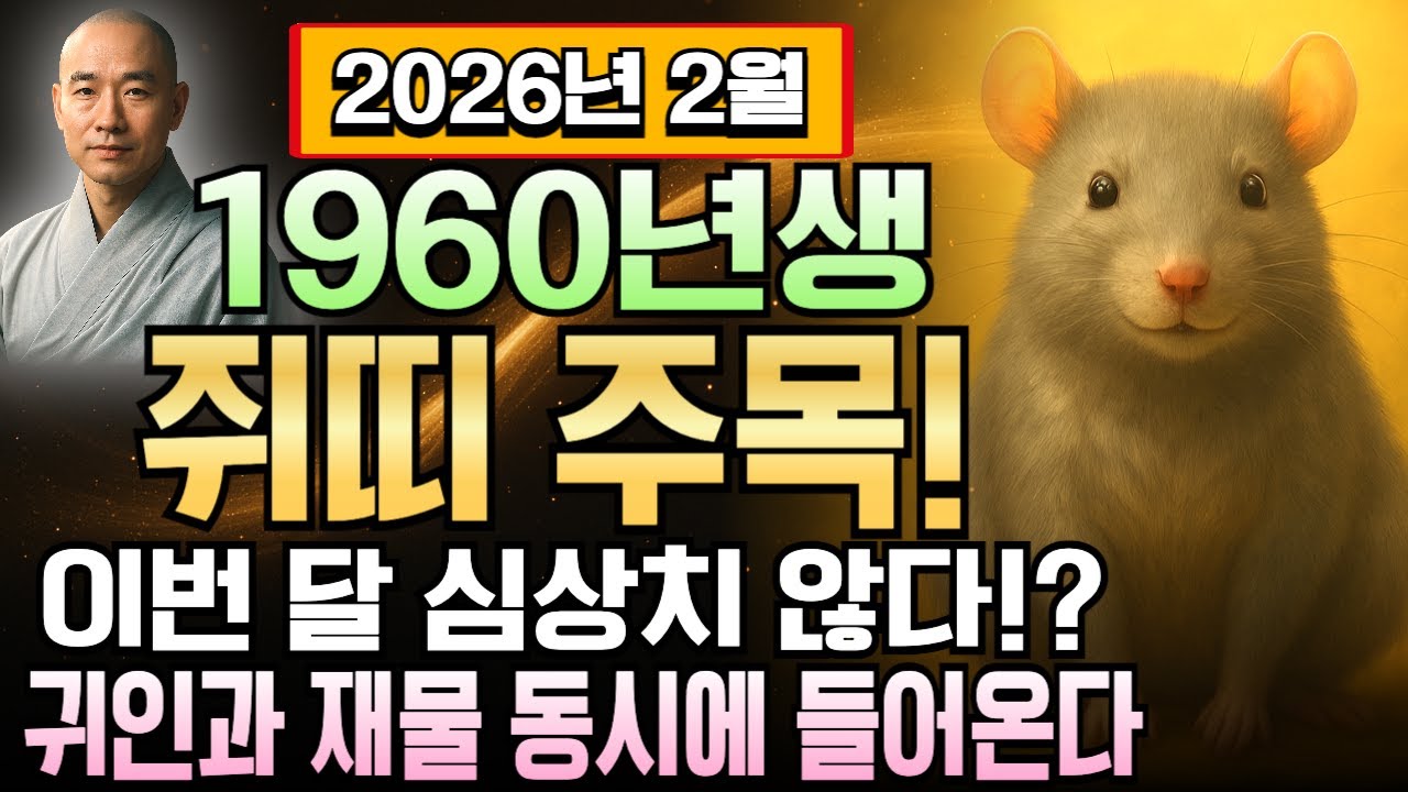 경자년생 쥐띠 1960년생 66세 2026년 2월 운세 심상치 않네? 천금 굴러오고 부자 될 팔자 작동하는 한 달, 쥐띠 억만금 향한 황금 시기 놓치면 안됩니다.