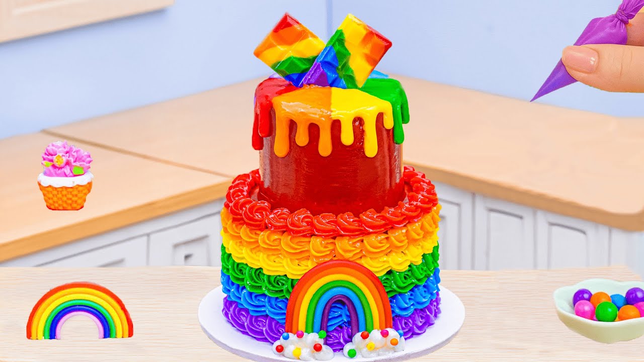 Mini Rainbow Cake Recipe With Chocolate🌈Miniature 2 tier Buttercream Rainbow Cake💕Sweet Cakes