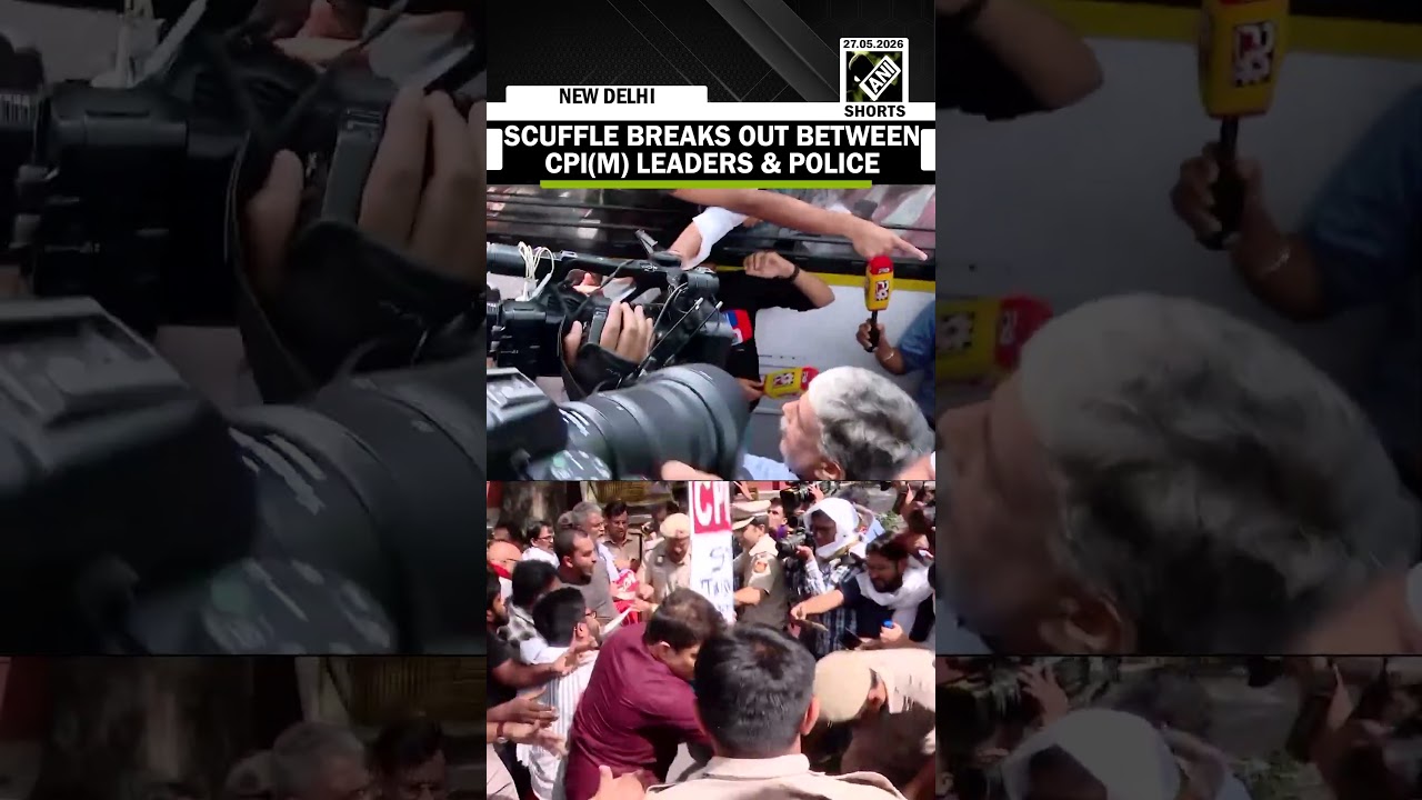 Scuffle breaks out b/w police and CPI(M) leaders at protest over ED raid at Ex-CM Vijayan residence