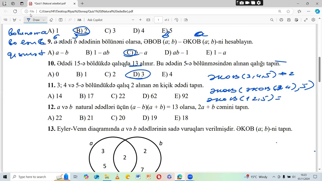 Natural  ədədlər quiz 1