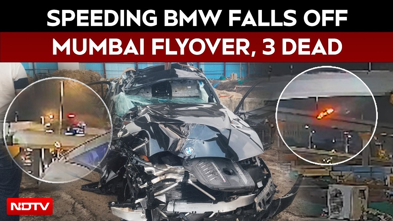 Новости о ДТП с BMW в Мумбаи | На видео: превысивший скорость BMW упал с моста на прибрежной доро...