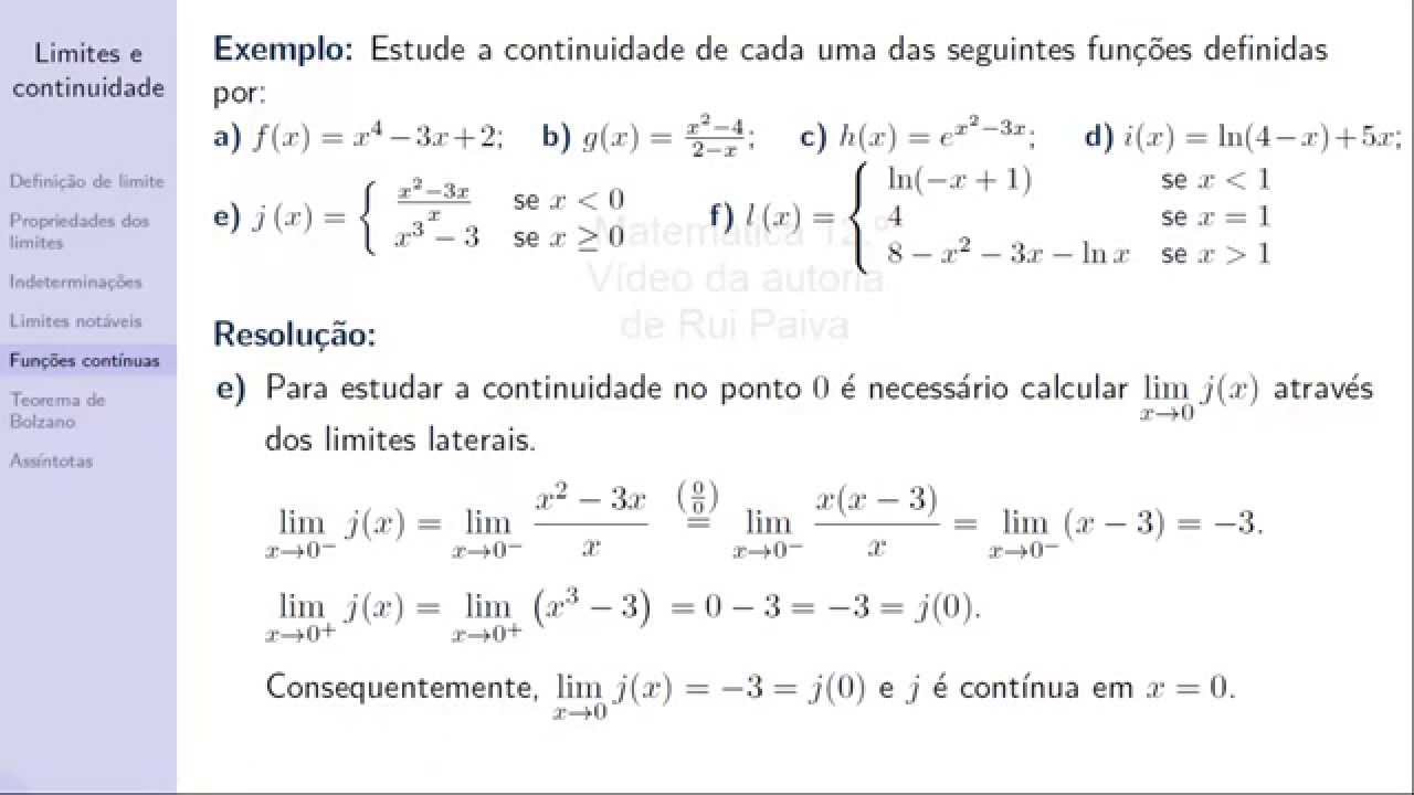 Matemática 12 - Limites e continuidade - Aula 6: Continuidade de uma função