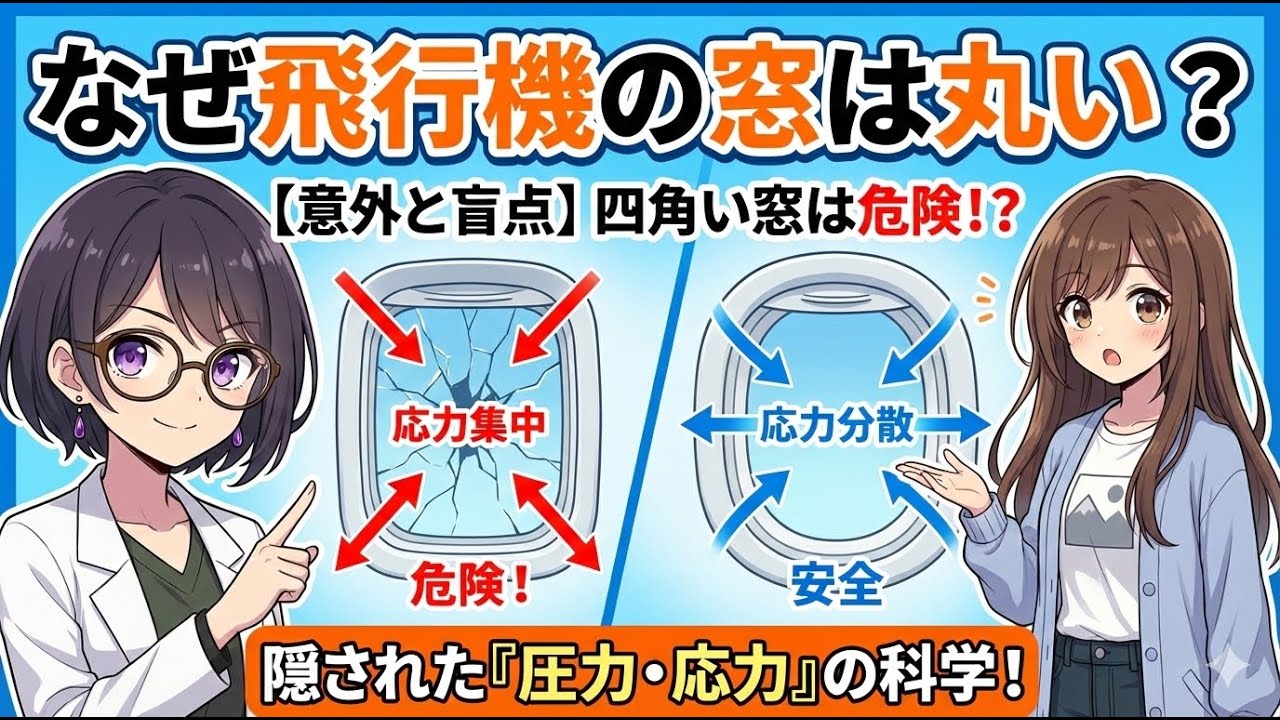 【意外と盲点】窓が「四角」の飛行機はない？なぜ丸いのか？窓の形に隠された「圧力・応力」の科学