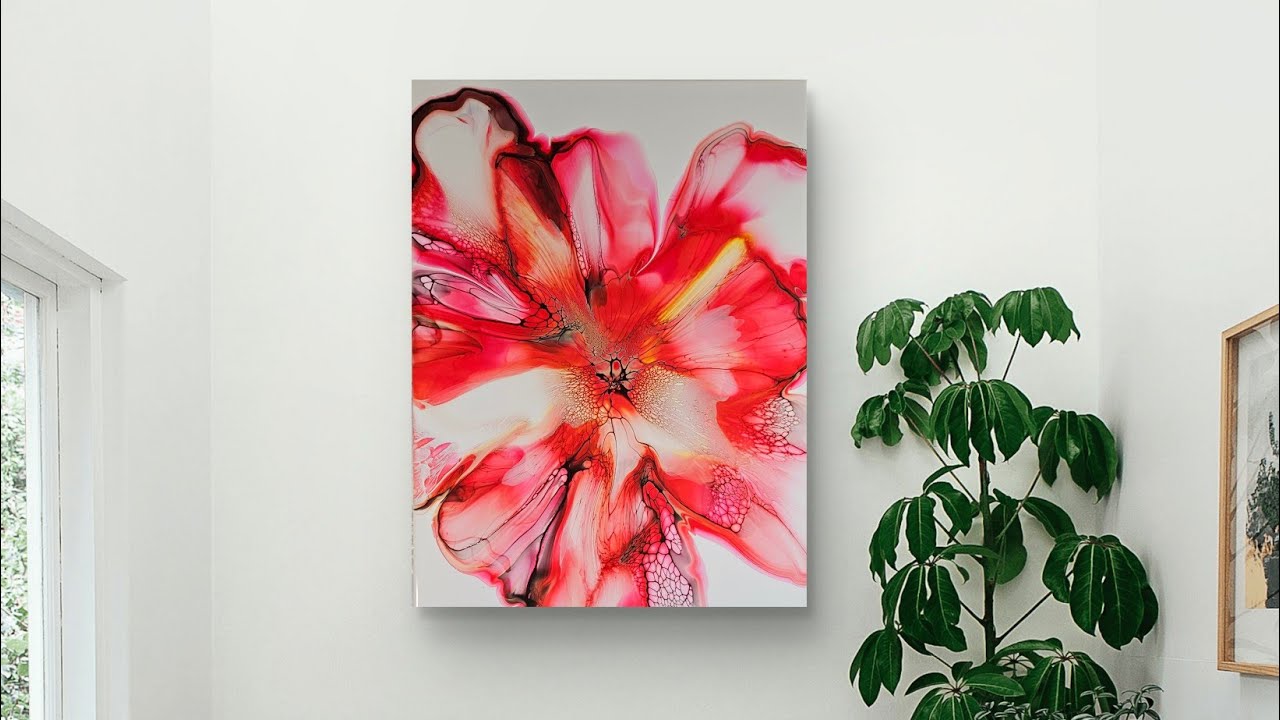 366 WOW! Striking Red Double Dutch Bloom / This Mix Makes All The Difference! / Fluid Art 18x24