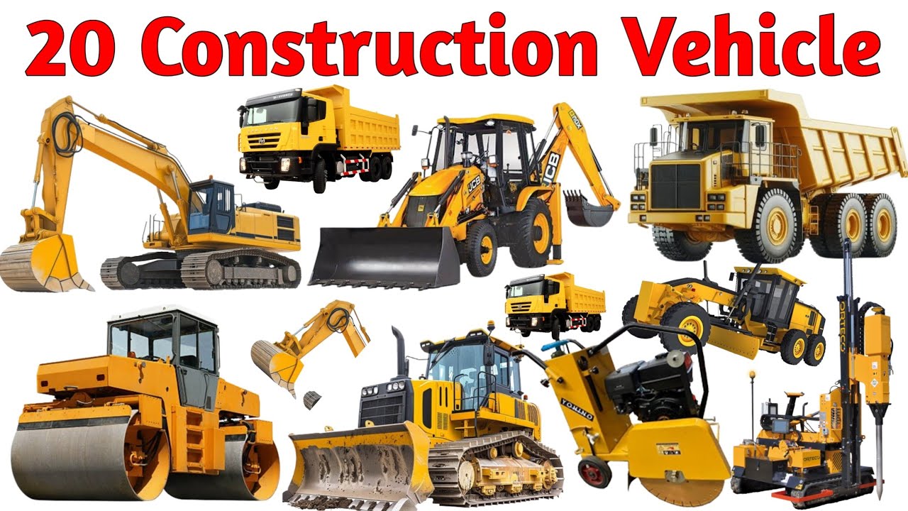 20 निर्माण वाहनों के नाम सीखे बच्चों के लिए | Learn 20 Contraction Vehicle Name for Kids