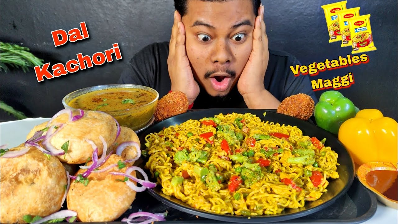 Eating Dal kachori with Masala Maggi Noodles Challenge | Khasta Dal Kachori with Spicy Noodles Asmr 