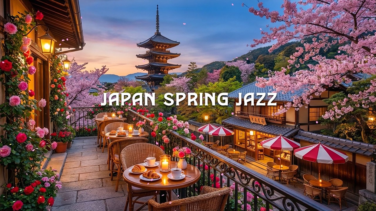 Japan Spring Jazz Music 🌸 Cherry Blossom Balcony Café Ambience & Relaxing Jazz for Focus, Work