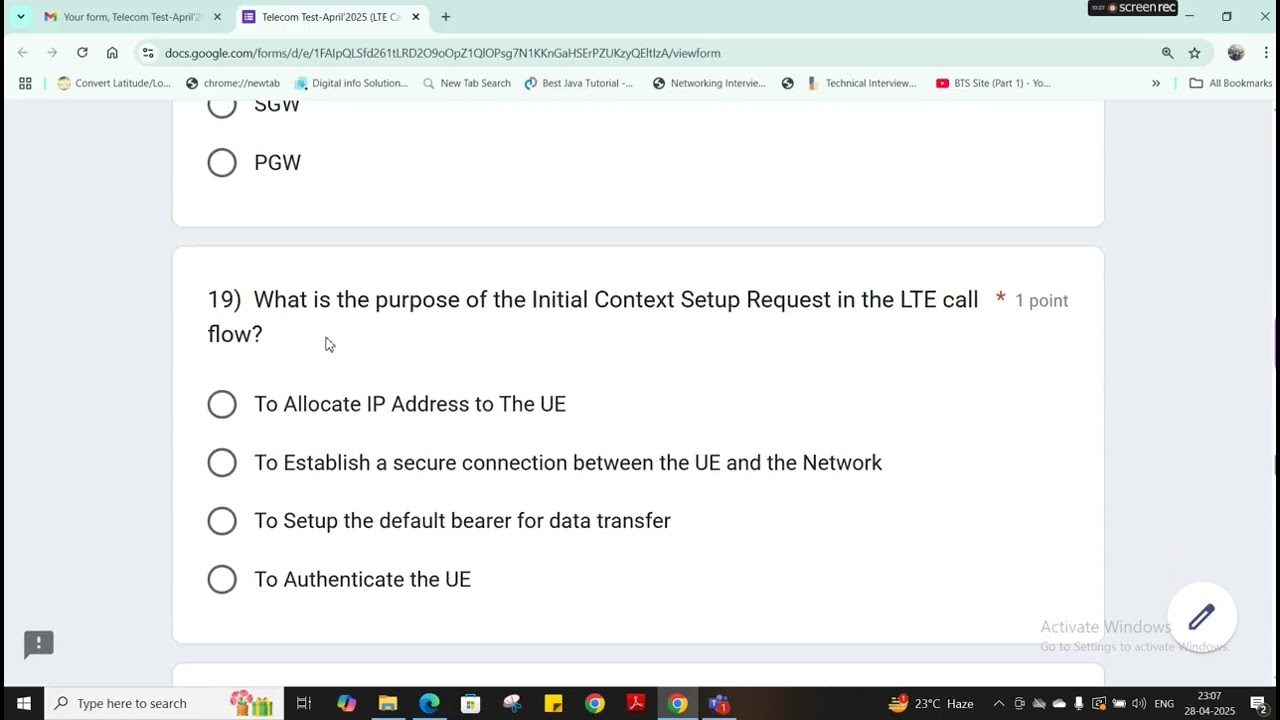 LTE MCQs Test on LTE Call Flow Answers