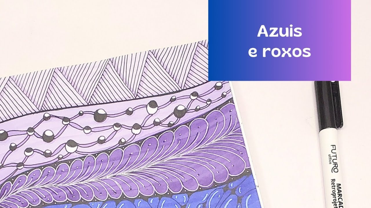 Coleção Desenho zen - Degradê Emocional - Azul e roxo. Como fazer Zendoodles.
