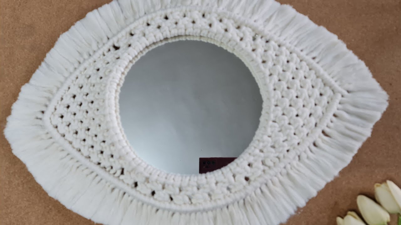 طريقة عمل مرايا مكرمية  شكل عين سهله جدا للمبتدئين/أسرع مرايا هتعمليها / Macrame Mirror tutorial