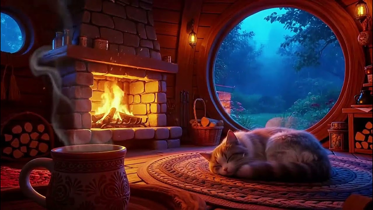 Can&rsquo;t Sleep? Rainy Night Caf&eacute; with Cat ☕ Deep Sleep Jazz