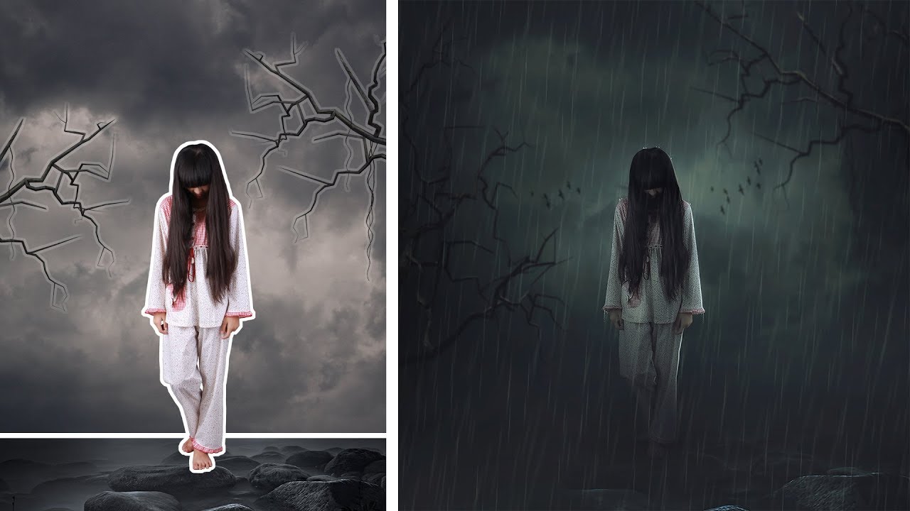 Alone in Rainy Night Photo Manipulation Photoshop Tutorial