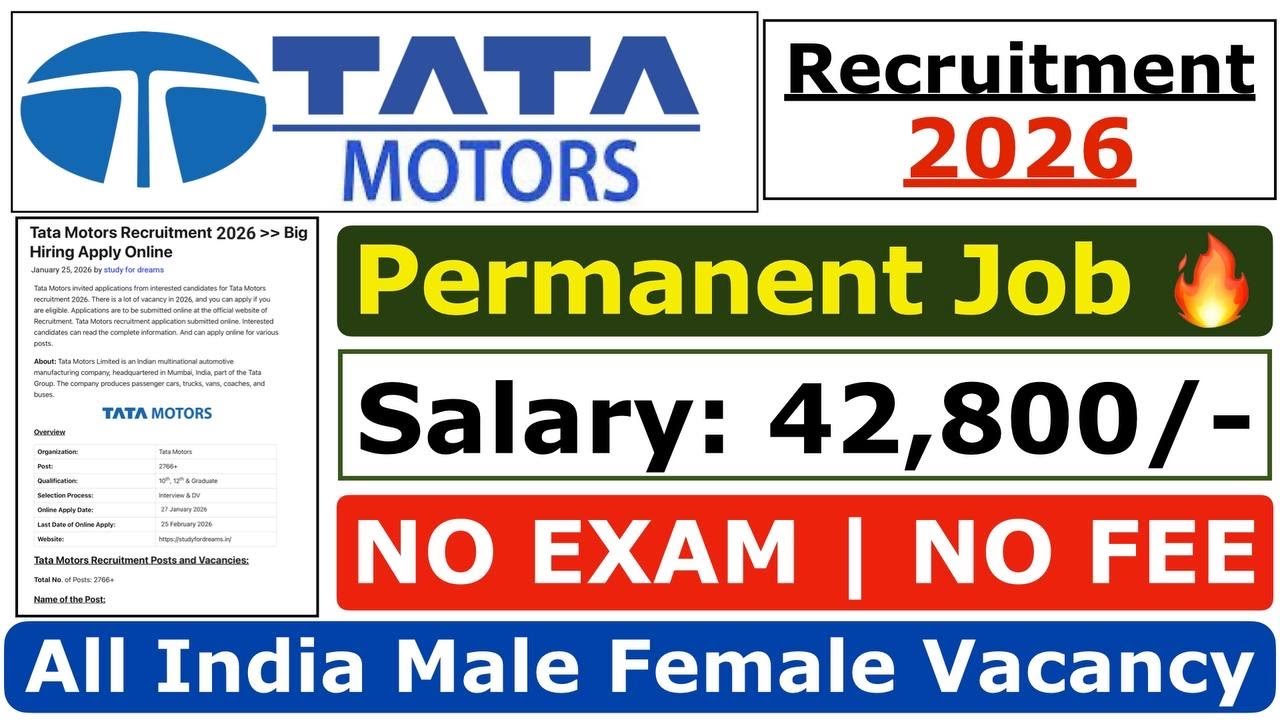 Tata Motors Recruitment 2026 | Tata Motors Hiring 2026 | Tata Motors Job Vacancy 2026 | Freshers Job