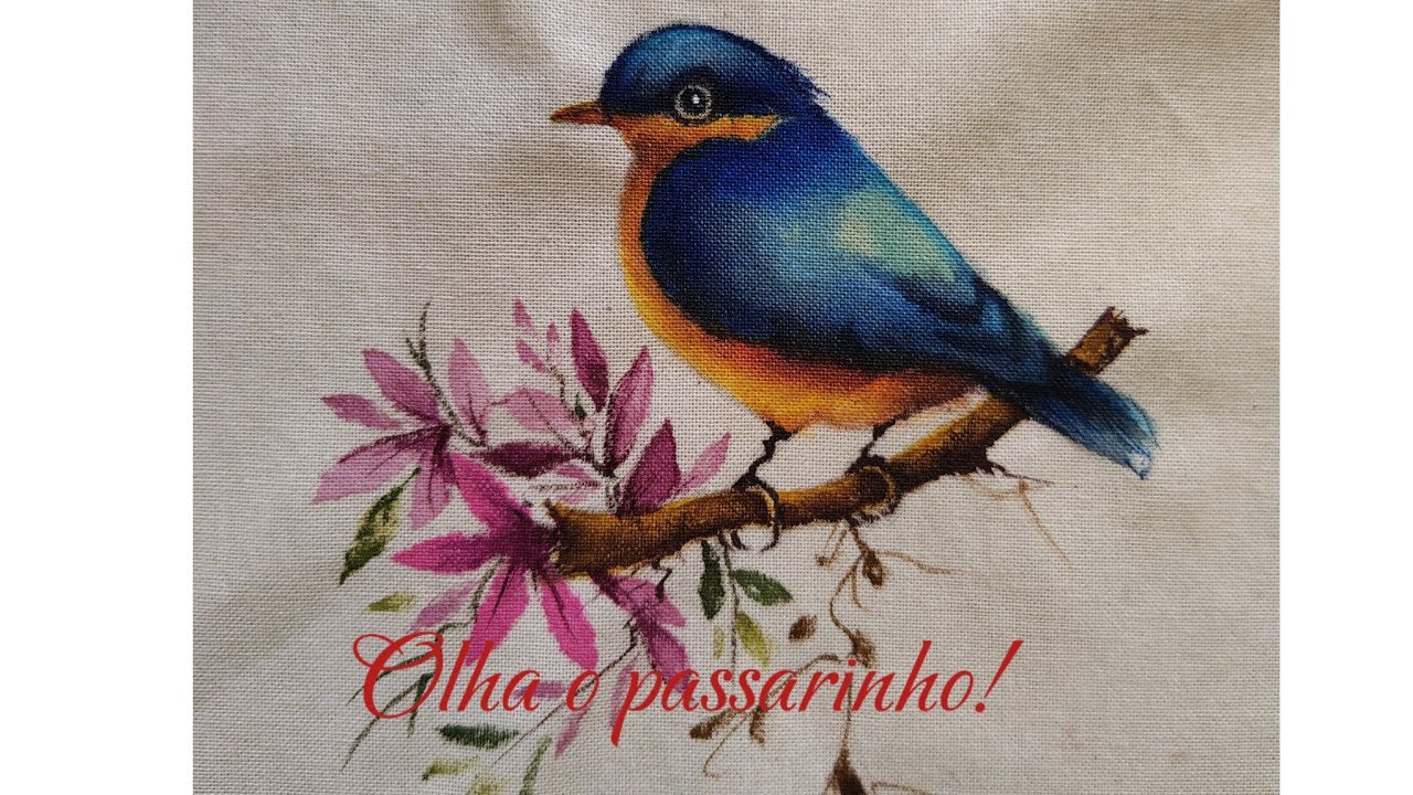 Aquarela em tecido: pássaro