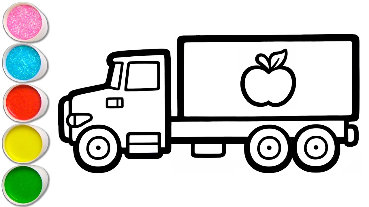 Gambar Truk Gandeng Mengangkut Buah Menggambar, Melukis, Mewarnai untuk Anak, Balita 🚚🍎🍐🍓 
