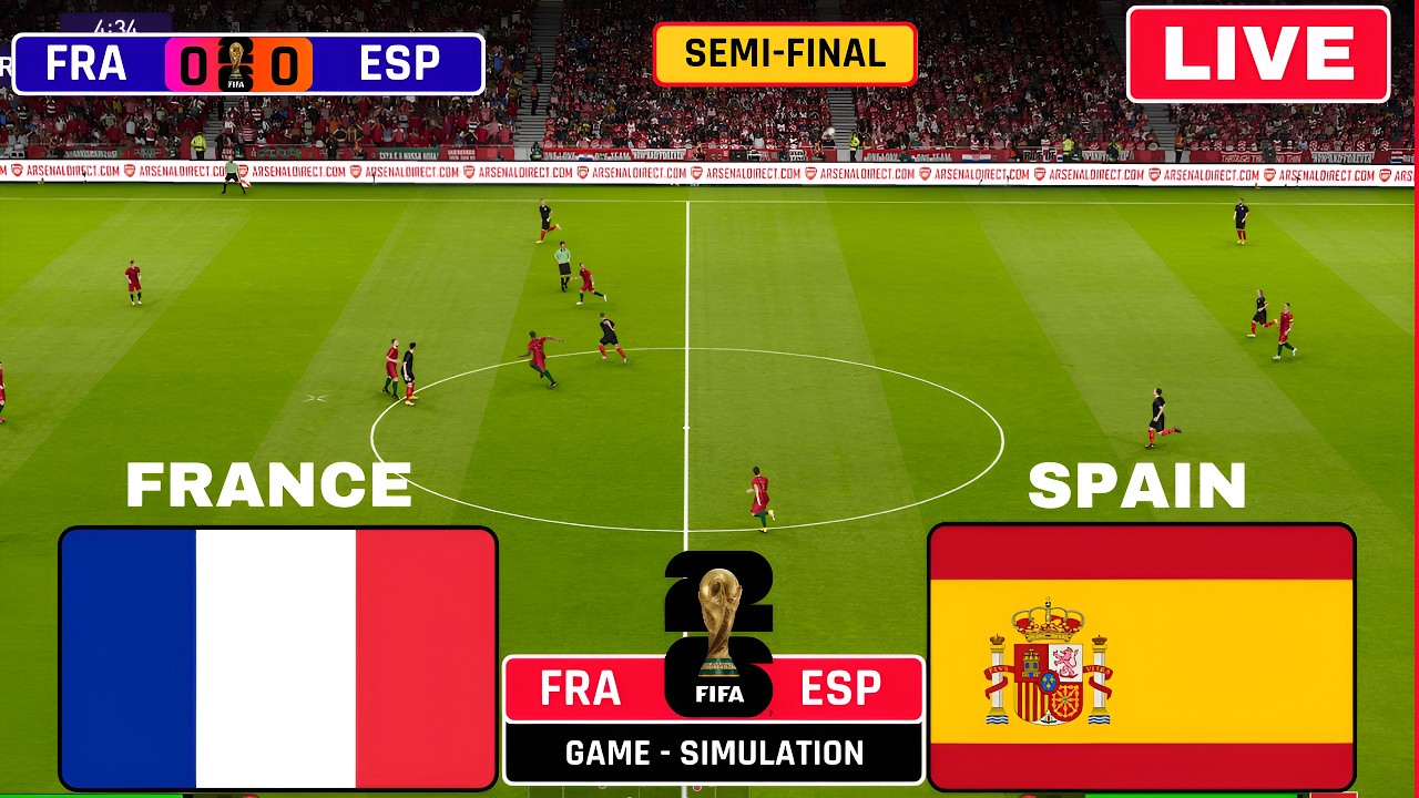 🔴Live: France vs Spain Live | FIFA World Cup 2026 Live Match| Semi-Final| Football game Simulation