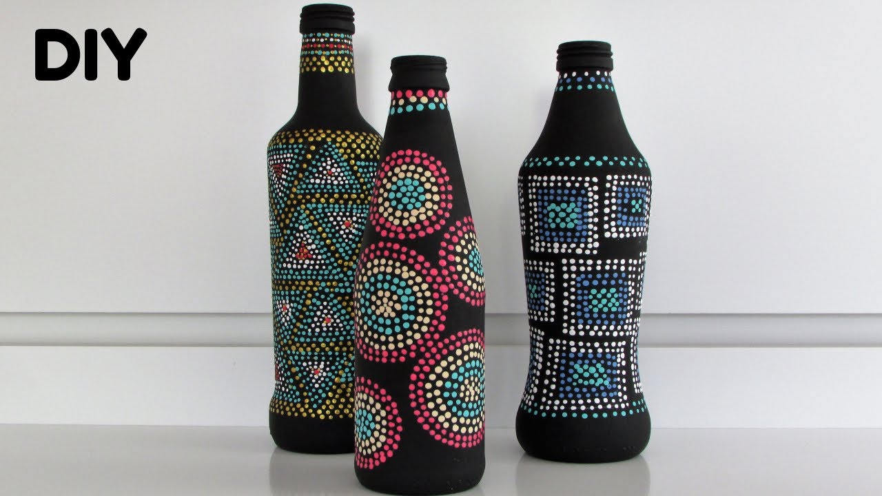 DIY💜🌸Garrafas decoradas com pontilhismo para iniciantes