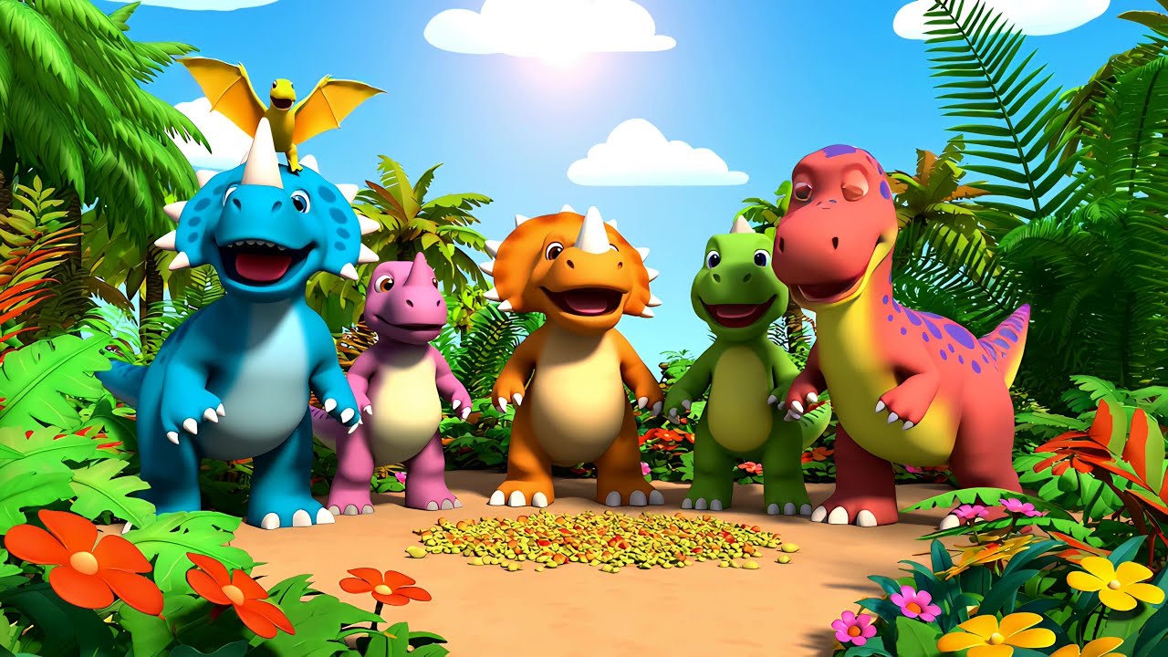 Cinco Dinosaurios Felices