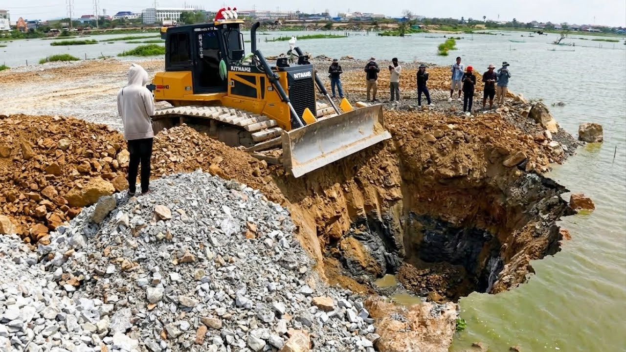 Amazing Project !! working Task By Dozer Push Stone & Dump Truck 25Ton in action.