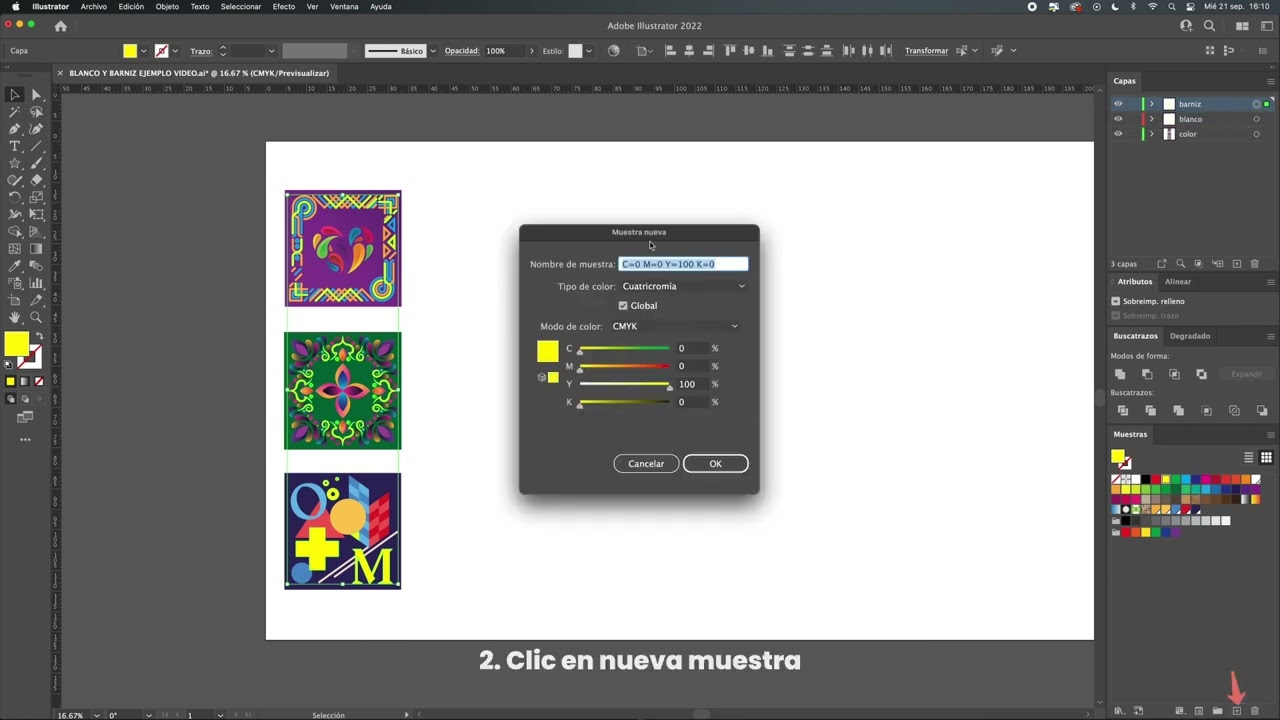 SPOT COLOR  Configuración de capa de blanco y barniz en vectores