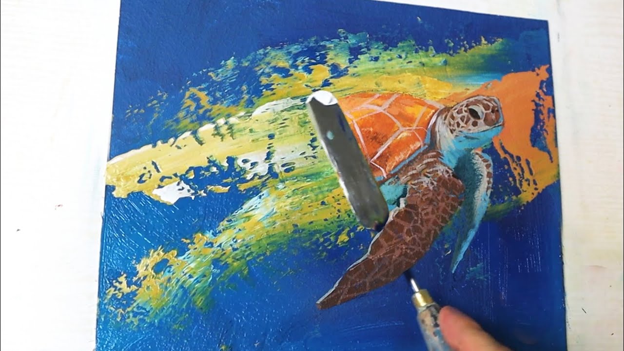 Daily Challenge #58 / Turtle under water / Acrylic Painting