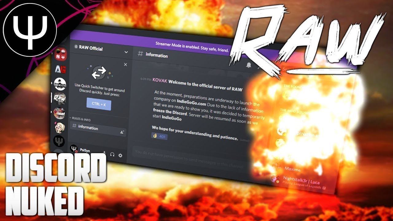 (Discord Nuked) (NostalgicW) (packhouseW) Nuking random trash server.