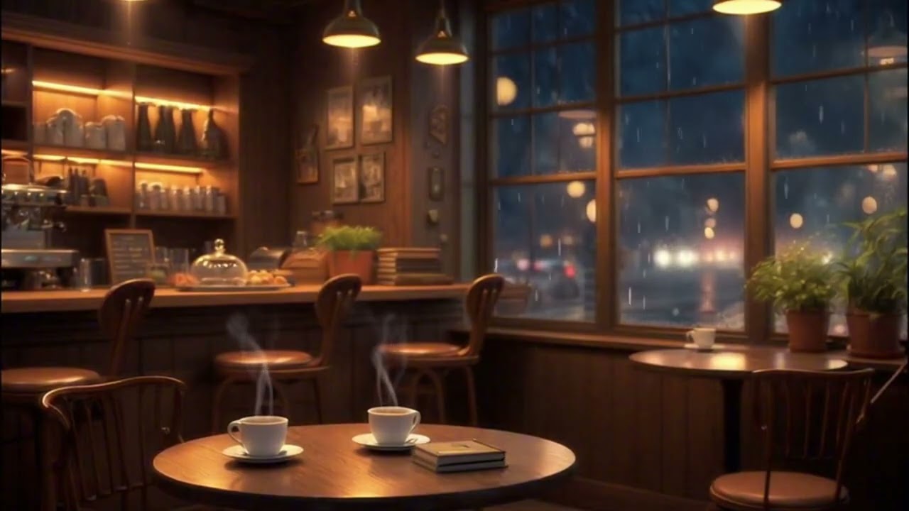 4K Cozy Coffee Shop with Smooth Piano Jazz Music for Relaxation, Study and Working