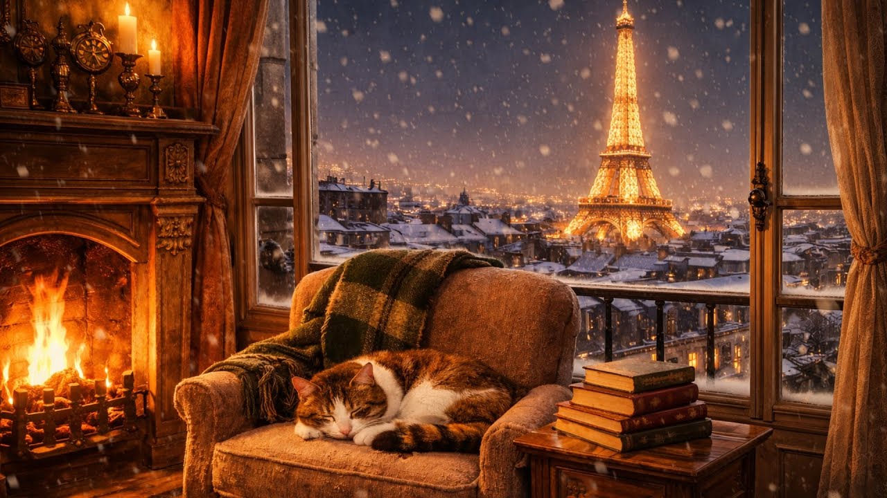 🔥cozy fireplace crackling, and you're listening to vintage music on a livingroom, Vol. 4