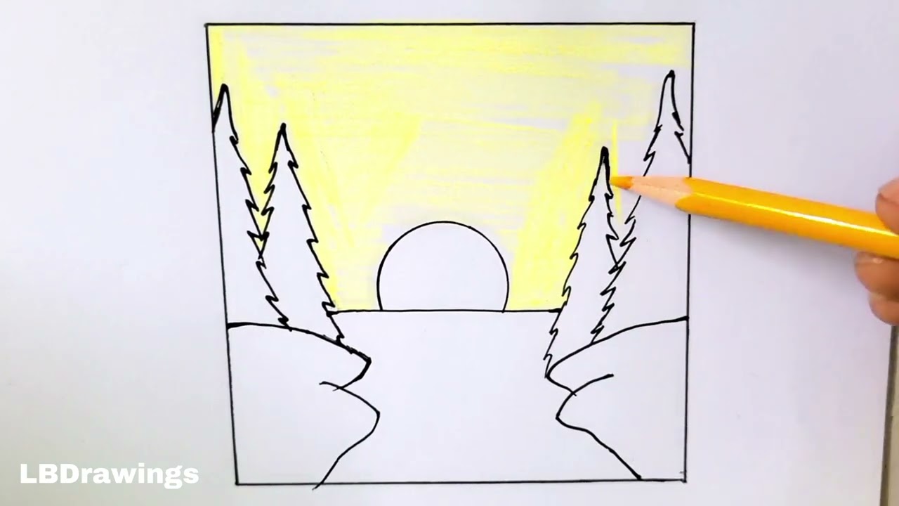 Scenery Drawing for Children | How to Draw a Scenery Drawing | Step by Step very easy