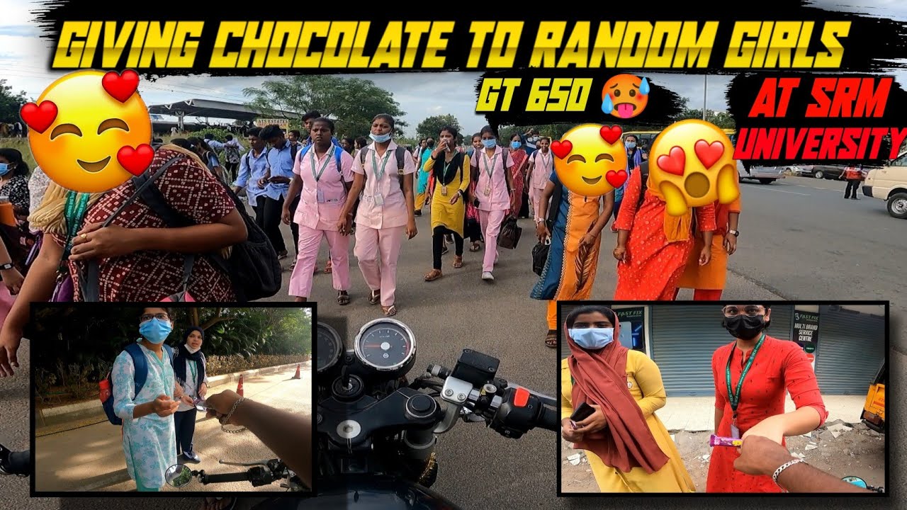 GIVING CHOCOLATES🍫TO RANDOM😍GIRLS ON GT 650🥳||SRM GIRLS REACTION🥰||That Smile🥰 #tamil