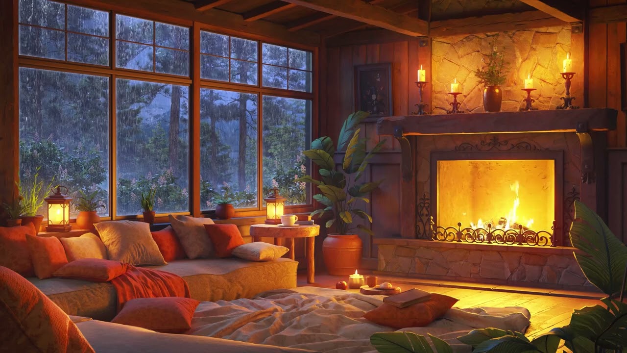 Heavy Rain, Thunder, and Fireplace Sounds for Instant Sleep  | ASMR Relaxation | 10 Hours